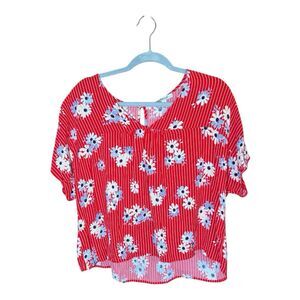 Madewell Petite Rythme Top In Daisy Society Floral Lipstick Red Medium